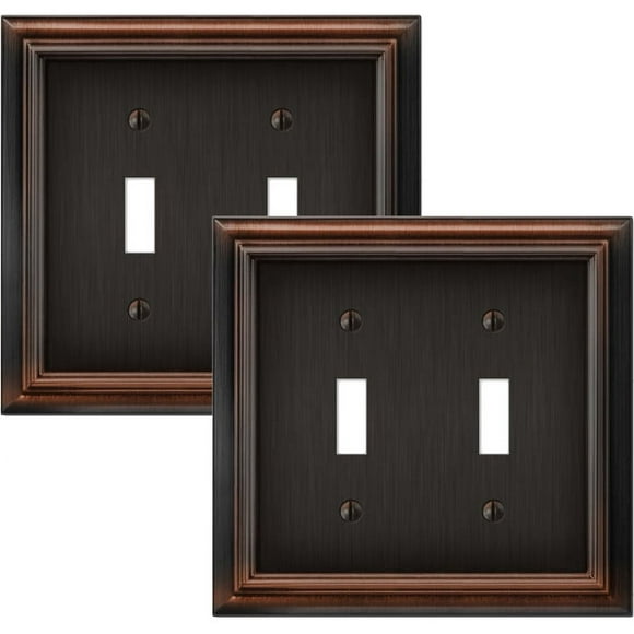 Elumina Continental Cast, Satin Aged Bronze Wallplate, Double Toggle, 2 pack