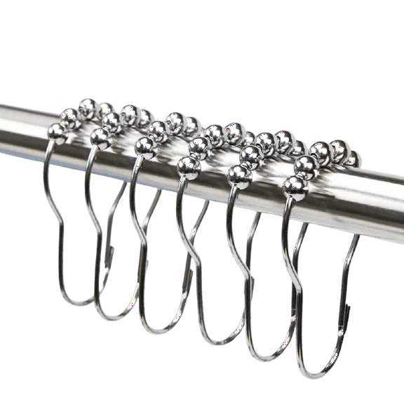 Shower Curtain Hooks Rings Set of 12 – Rustproof Chrome Roller Ball Metal Easy Glide for Bathroom Rods