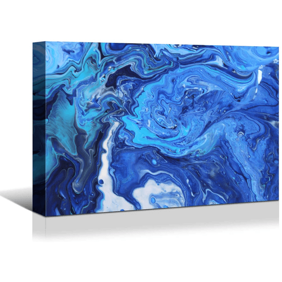 Rosework Framed Canvas Wall Art, 16x24 Inch, Royal Blue and White Abstract, Made In USA