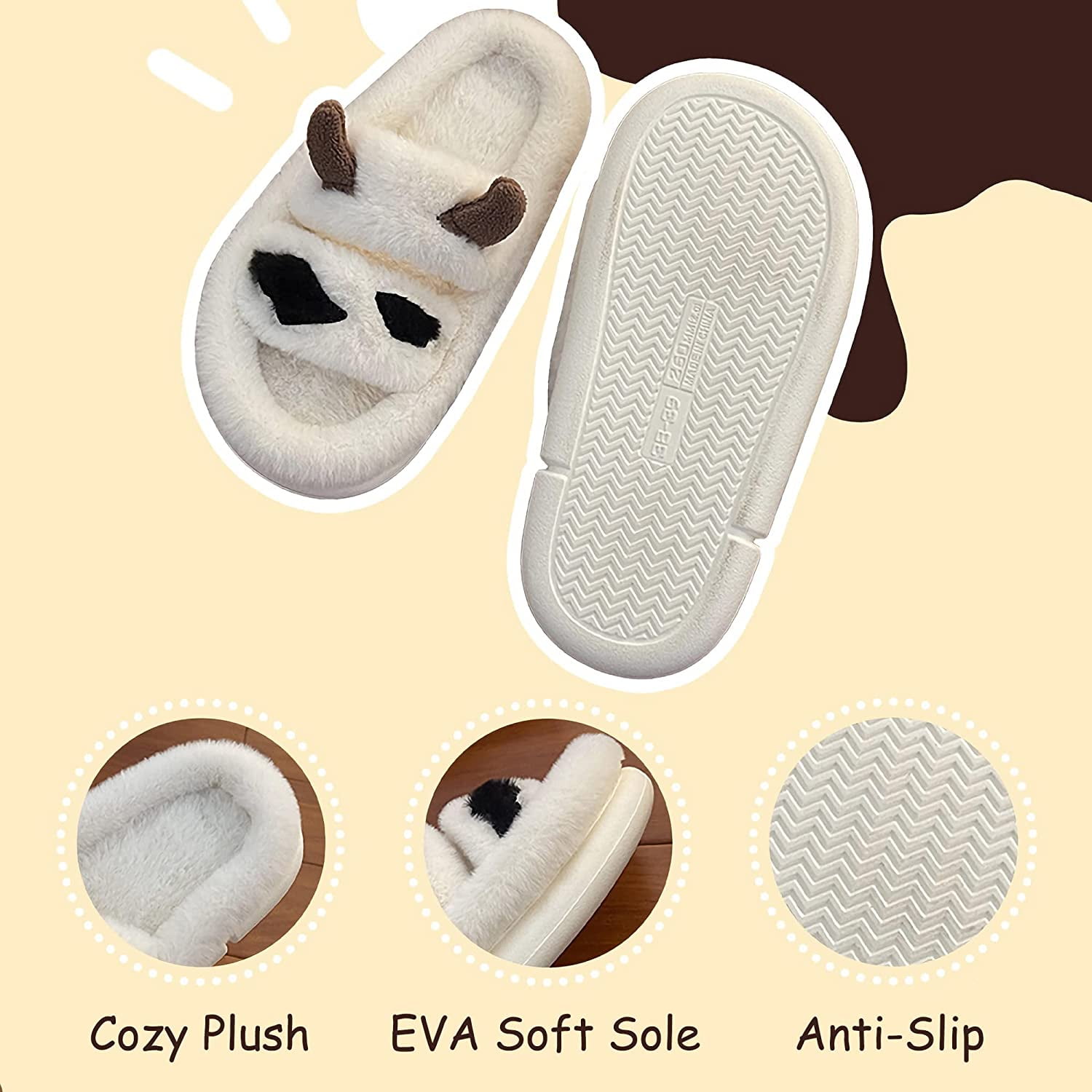  JOEDIPAN Cute Kawaii Lion Soft Warm Fluffy House Slippers for  Women Anti-Slip Rubber Sole (Yellow, numeric_5)