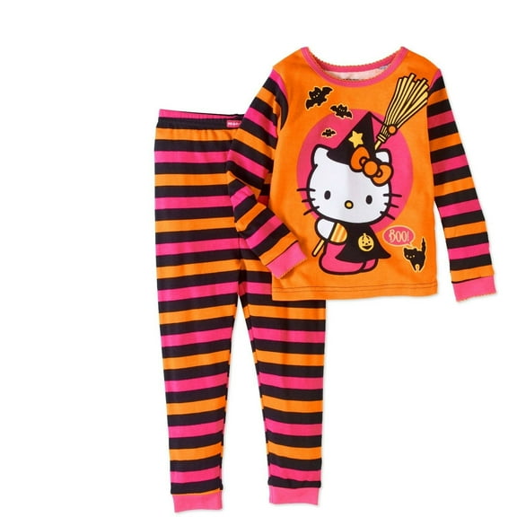 Hello Kitty Halloween 2 PC Long Sleeve Tight Fit Cotton Pajama Set Girl Size 5T