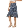 thumbnail image 5 of Allegra K Women's Ruffle Flare Tie Waist High Low Floral Wrap Skirt, 5 of 7