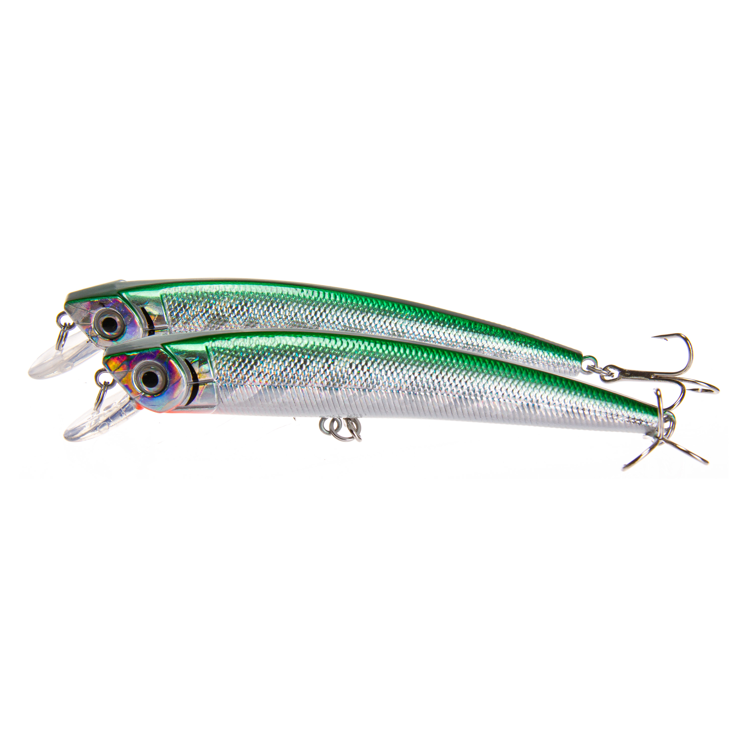 Ozark Trail Inshore Saltwater Minnow Fishing Lures, Green/Silver, Hard Bait, 2-Pack