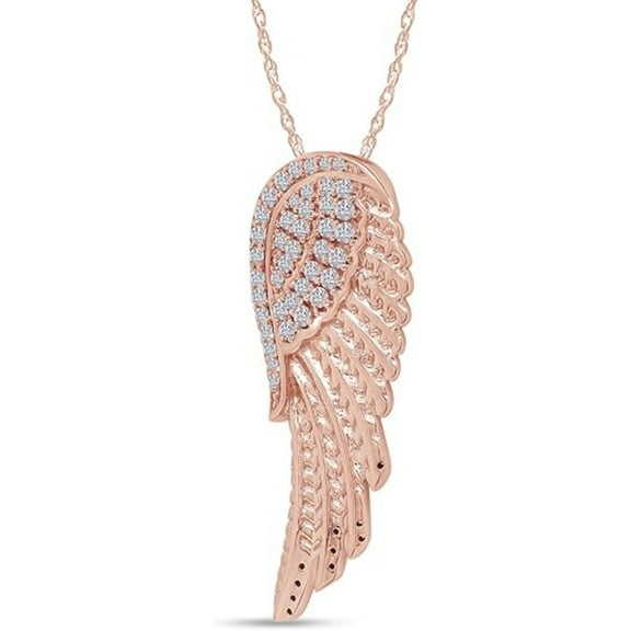 14K Rose Gold Finish Round Cut White Diamond 925 Sterling Silver Angel Bird Wing Pendant Necklace for Women