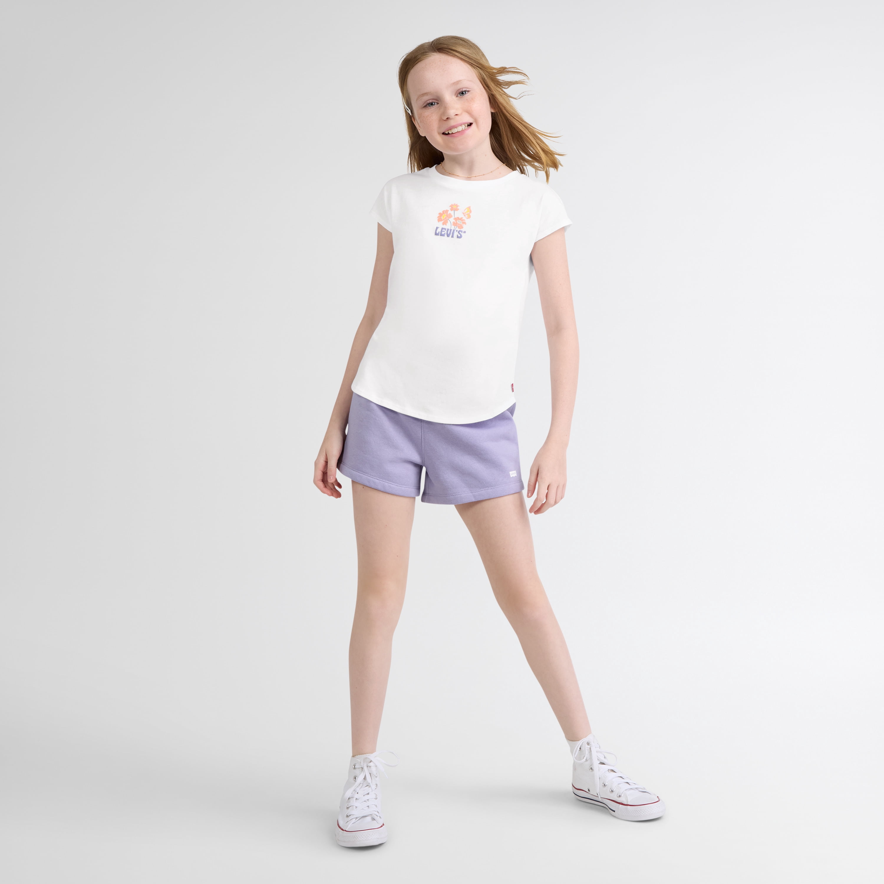 Levi Girls Raglan Short Sleeve Tee and Knit Short Set, Size 7-16