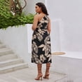 thumbnail image 5 of AURA Womens Plus Size One Shoulder Drawstring Printed Knit Midi Dress Black 1XL 3XL, 5 of 6