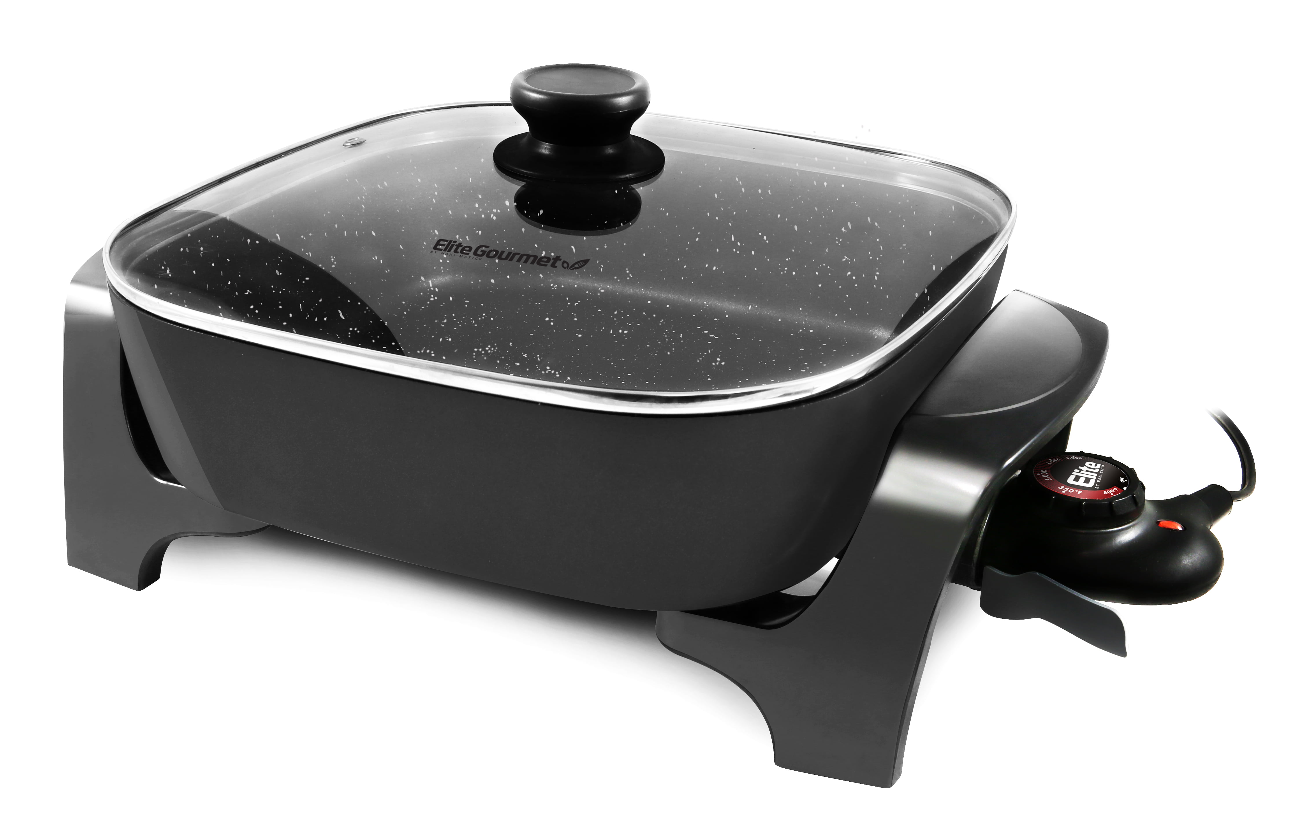 16 in Electric Skillet Foldaway Non-Stick Grill Roast Frying Pan with Glass Lid