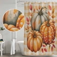 thumbnail image 5 of Burnt Orange Pumpkin Fall Shower Curtain, Waterproof Shower Curtains for Bathroom, Checkered Thanksgiving Botanical Washable Fabric Bathtub Curtain Set Bath Decor with 12 Hooks Long 72"x84", 5 of 8