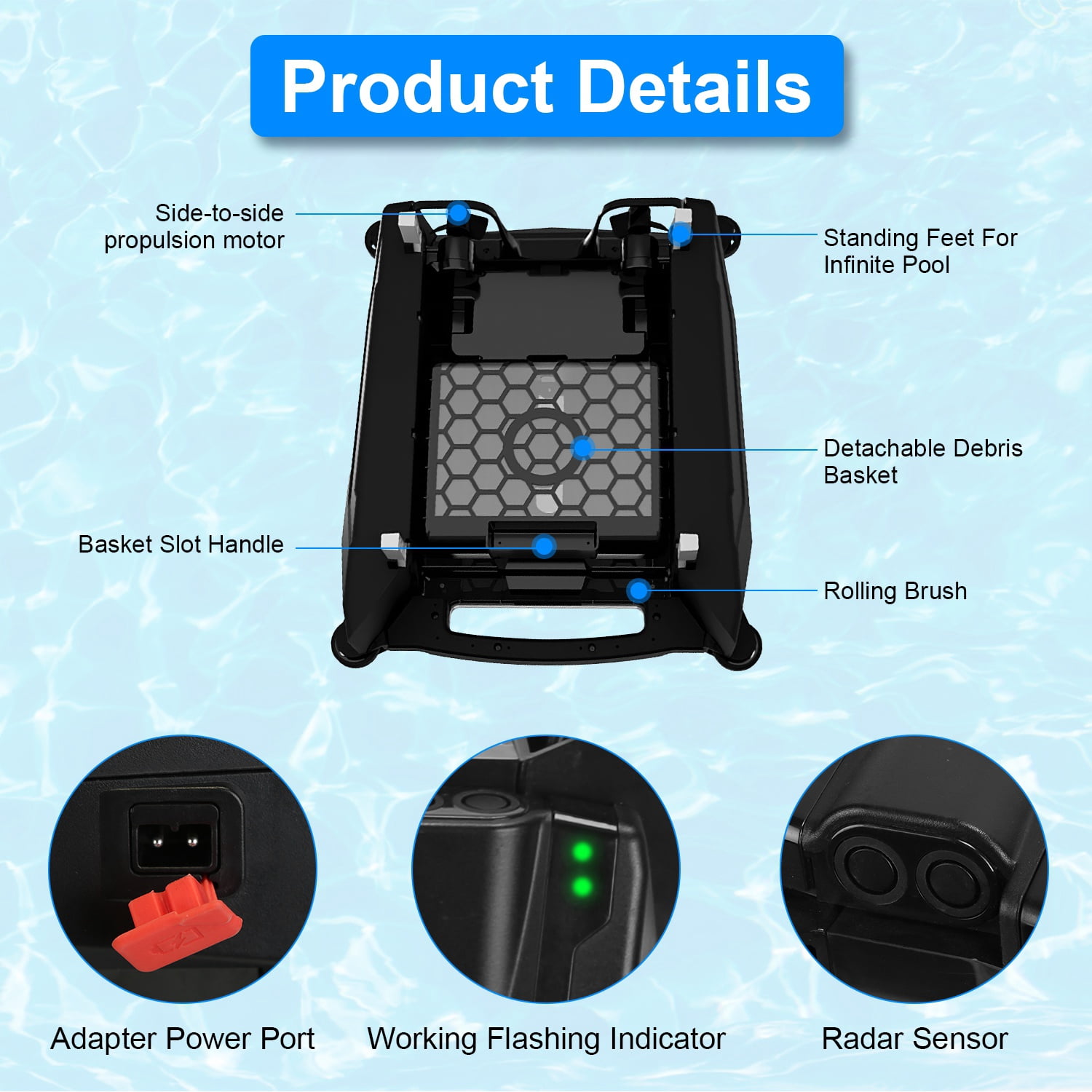 Imountek Solar-Powered Robotic Pool Skimmer, Automatic Swimming Pool Surface Cleaner with APP Control, 2 Cleaning Modes, Dual Charging (Solar/Adapter), IPX7 Waterproof, 1937 sq.ft Coverage