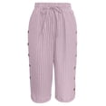 thumbnail image 6 of BLVB Women's Cotton Linen Capri Pants with Drawstring Summer Striped Beachwear Lightweight Elastic Waist Cropped Pants, 6 of 7