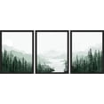 thumbnail image 3 of PixonSign Framed Canvas Print Wall Art Set - Sage Green Mountain Range Pine Tree Forest Art - Set of 3 Nature Wilderness Landscape Wall Décor for Living Room, Bedroom - 12"x16"x3 Panels Black, 3 of 5