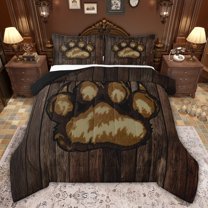 Castle Fairy Boys Bear Paw Print Queen Comforter Set,Vintage Cabin Bedding Comforter Set