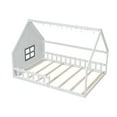 thumbnail image 5 of Bellemave Full Size House Bed Frames, Wooden Montessori Floor Bed with Window, Fence and LED Lights, Solid Wood Full Beds Frame, Easy Assembly Floor Beds, White, 5 of 9