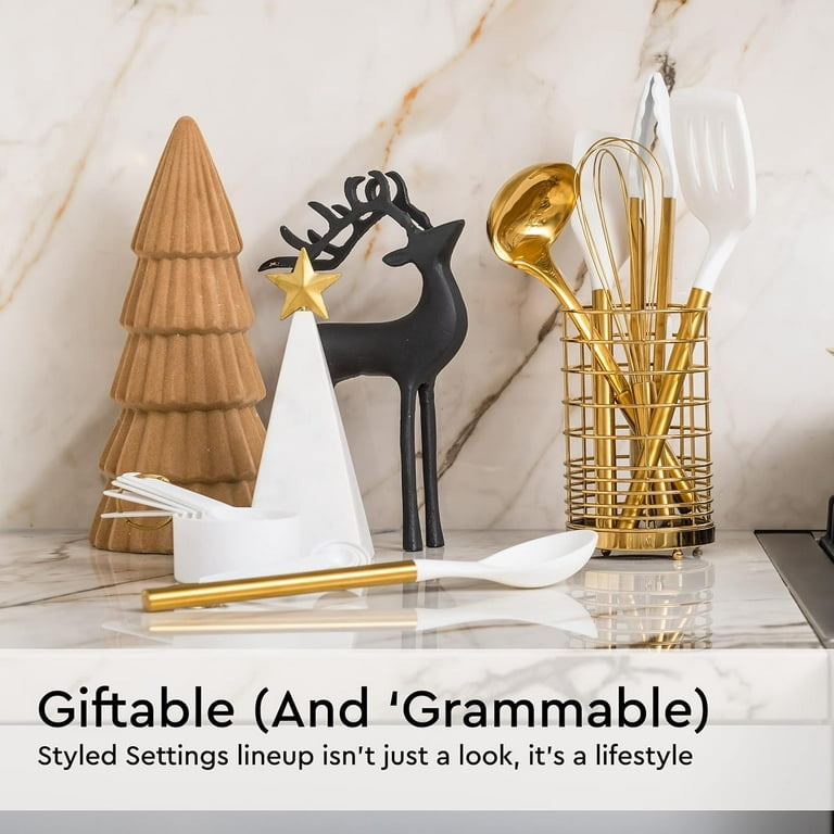 Styled Settings White & Gold Silicone Utensils with Gold Utensil