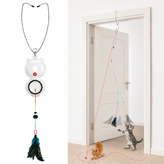 Interactive Cat Toys for Indoor Cats,2-in-1 Laser Pointer Cat Toy with Automatic Retractable Cat Teaser Wand,USB Rechargeable Doorway Hanging Toy for Bored Cats