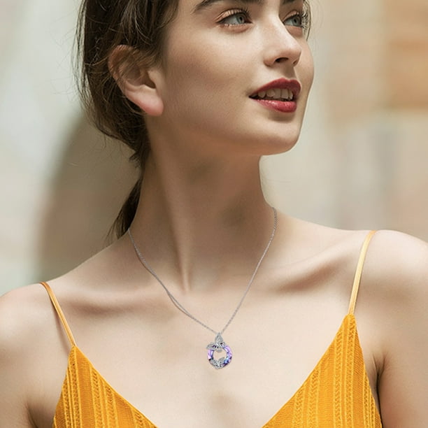 Cuoka Crystal Necklace Butterfly Pendant Necklaces, Girls Purple Crystal Hypoallergenic 925 Sterling Silver Butterfly Jewelry Gifts for Women Girlfriend Mom