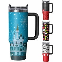 Cute Cartoon Mouse 30 oz Tumbler with Handle and Straw Lid Gift for Boy Girl Water Bottle Travel Cup for Car Drink Cold and Hot Stainless Steel Double Wall Insulated Coffee Mug (dream castle)