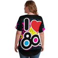 thumbnail image 5 of I Love The 80's Retro Heart V Neck Fashion Oversize T-Shirt Short Sleeve Shirt Tops, 5 of 8