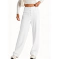 thumbnail image 3 of Womens High Waist Button Stretchy Pants Straight Leg Office Dress Pant Casual Trousers with Pocket White 5XL, 3 of 7