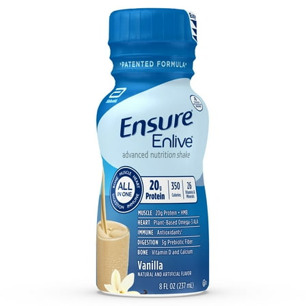 Ensure Enlive Meal Replacement Shake, 20g Protein, 350 Calories, Advanced Nutrition Protein Shake, Vanilla, 8 fl oz, 1 Bottle
