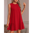 thumbnail image 4 of Solid Color Round Neck Sleeveless Vest Dress Red M, 4 of 6