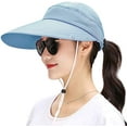 thumbnail image 2 of Sombreros de pesca con protección UV y ala ancha para mujer, sombrero de verano plegable con cola de caballo y solapa desmontable (azul) brillar Electrónica, 2 of 7