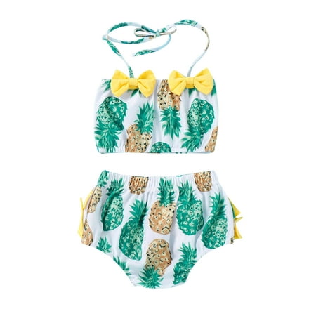 

Toddler Baby Girl Swimsuit Summer Girls Bowknot Watermelon Pineapple Printed Ruffles Two Piece Swimwear Swimsuit Bikini 6-12 Months