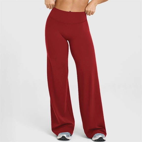 Women's High-Waist Flare Loose-Fit Straight Yoga Pants, Outdoor Sports Trousers for Women, Athletic Comfort Pants,Red,M