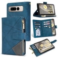 thumbnail image 1 of SaniMore for Google Pixel Fold Case with Card Slot, for Samsung Z Fold 5 [Zipper Pocket] Line Stitching Wallet Stand PU Leather Folio Flip Kickstand + Hand Strap Protective Shell, Blue, 1 of 8