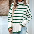 thumbnail image 2 of Quinlirra Turtleneck Sweater Women Plus Women's Casual Long Sleeve Turtleneck Sweater Side Slit Knitted Stripe Loose Blouse, 2 of 5