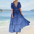 thumbnail image 4 of Taylonsss Womens Casual Tiered Dress with Ruffled Hem Flowy Short Sleeve Round Neck Everyday Outfit, 4 of 7