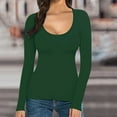 thumbnail image 2 of Womens Tops Women's T Shirt Solid Color Low U Neck Slim Bottom Long Sleeved Top, 2 of 6