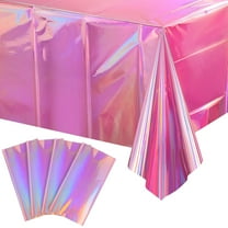 Iridescent Pink Plastic Tablecloths, 4 Pack Shiny Holographic Foil Table Covers 54x108 Inch, Disposable Laser Rectangle Tablecloth for Birthday, Wedding, Christmas, Party Decor, Pink