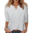 thumbnail image 3 of DuoJiaJ Womens Tops 3/4 Sleeve V Neck Button Down Shirts Business Casual Outfit Basic Tees Summer Top White XL, 3 of 4