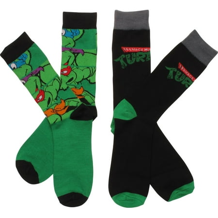 Ninja Turtles Faces Logo 2 Pair Crew Socks Set
