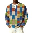 thumbnail image 2 of Men's Striped Henley Sweater, Long Sleeve Ribbed Knit Pullover, Cozy for Fall, Winter & Casual Weekend Style Blue 2XL, 2 of 5