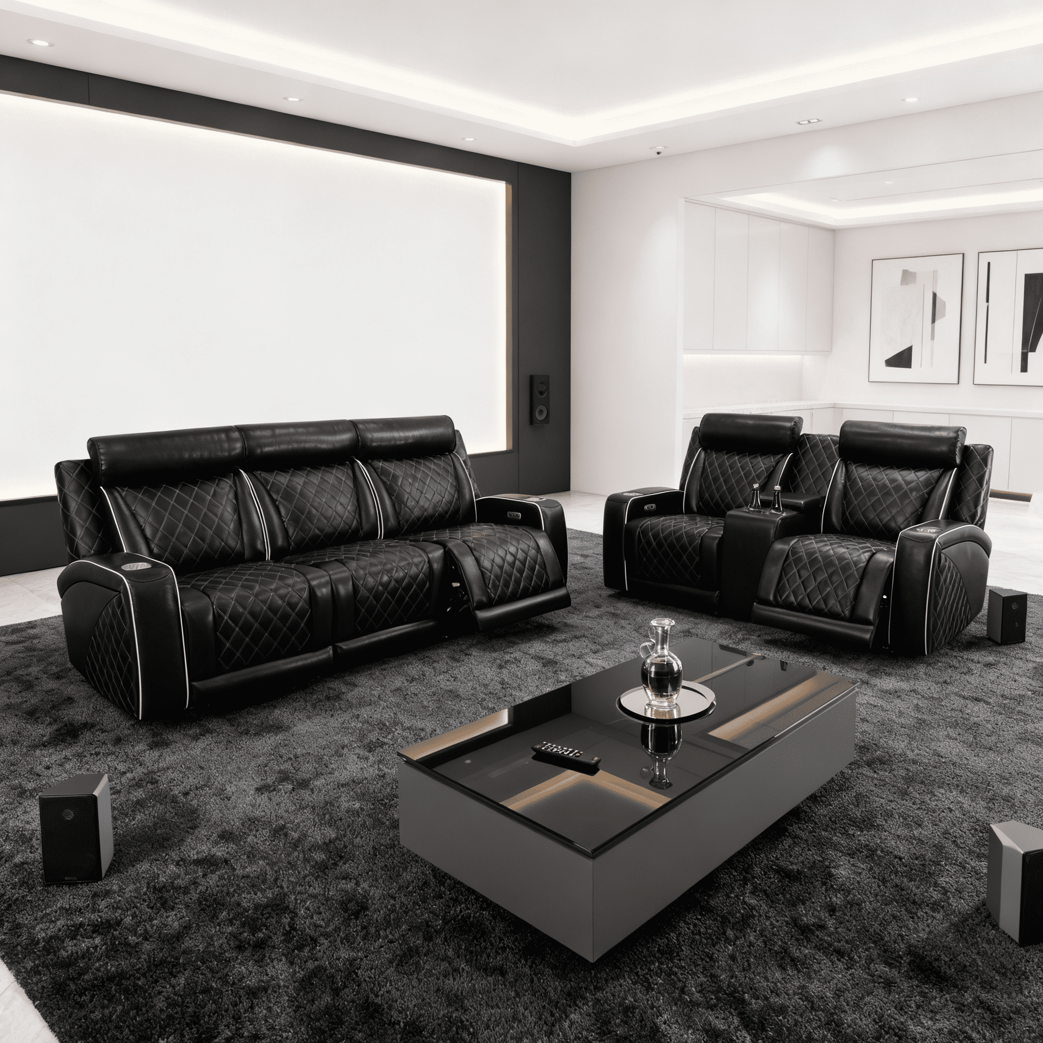 Gewnee Power Recliner Sofa Set, Air Leather 2 Pieces Sectional Couch with LED Light, Storage Console,Cup Holder for Living Room