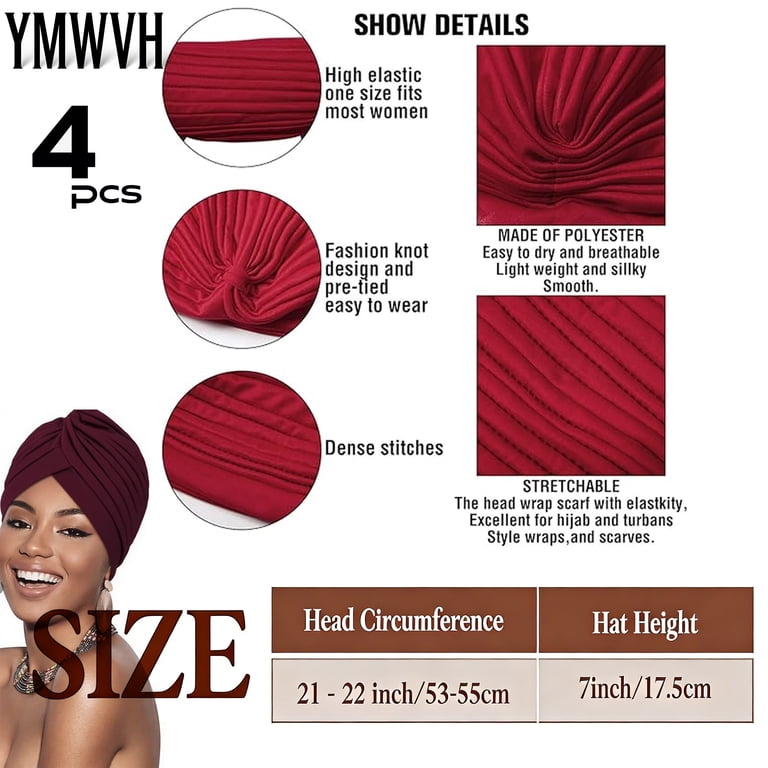 Soft Cotton Chemo Headwear Set 4 Pcs Elastic Beanie Turbans for Women XEPST 4 Pieces Chemo Headwear for Women, Turbans Cap Beanie  main image 2