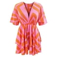 thumbnail image 5 of Women‘s Floral Print Mini Dress Pleated V Neck Drawstring Elastic Waist Ruffle Layered Mini Dress, 5 of 5