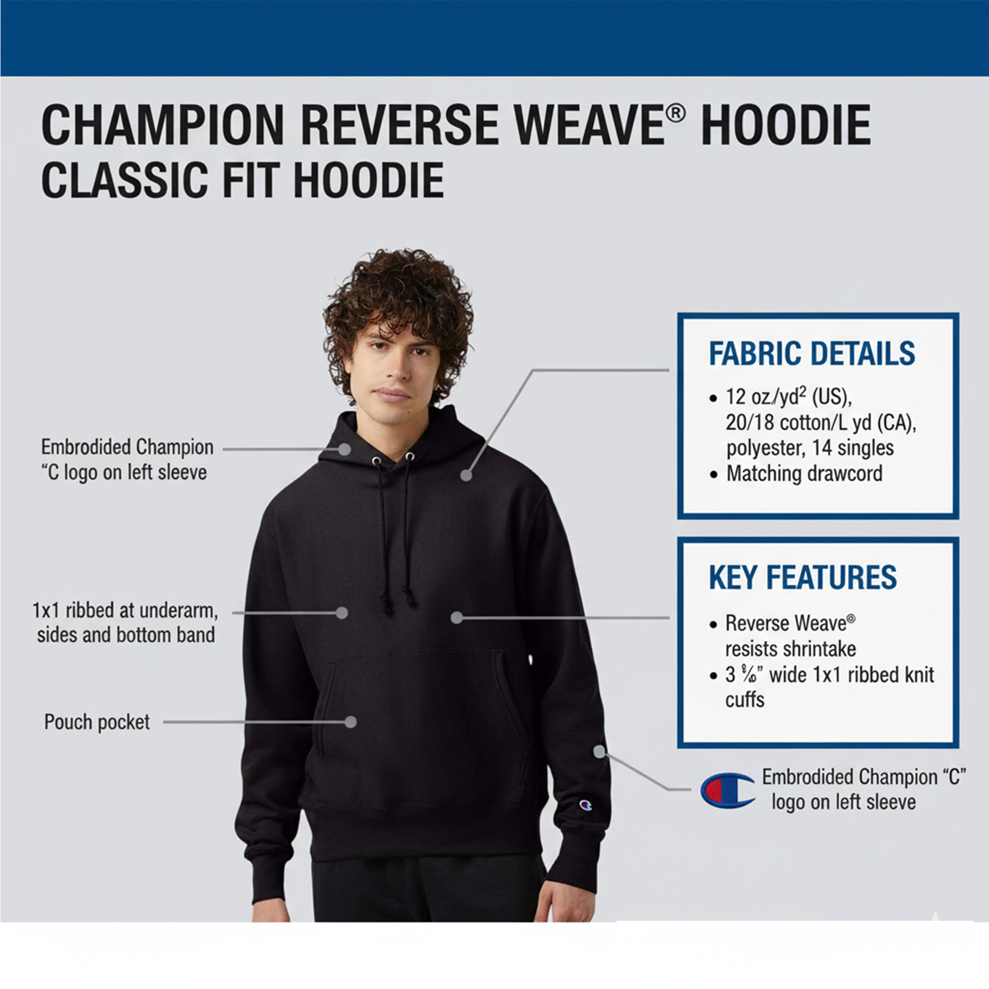 Champion Unisex Reverse Weave Hooded Sweatshirt 82/18 Cotton