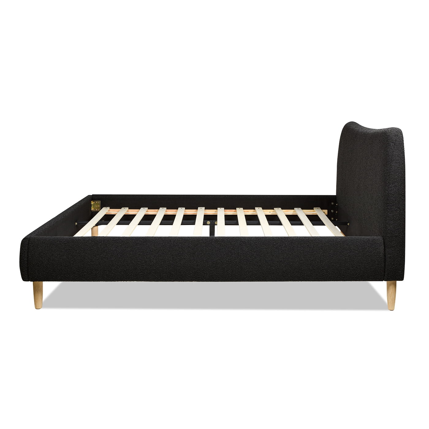 Jennifer Taylor Home Roman Curved Headboard Upholstered Platform Bed, King, Ebony Black Boucle
