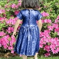 thumbnail image 3 of Fancifize Girls Short Sleeve Sequin Dresses Toddler Baby Kids Sparkly Fancy Formal Party Dress Crew Neck Fashion A-Line Midi Dress 3-8 Years, 3 of 6