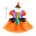 thumbnail image 2 of Ruyang 3 Piece Girls Witch Outfit Puff Sleeve Tulle Dress Witch Hat Star Wand Sets Kids Halloween Theme Party Dress Up, 2 of 4