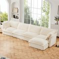 thumbnail image 4 of Convertible 4 Seater Deep Seat Sofa, Corduroy Sectional Sofa Couch with Slip-cover and Ottoman, Upholstered L Shape Cloud Couch with Back Cushion and Pillow for Living Room, Apartment, Beige, 4 of 7