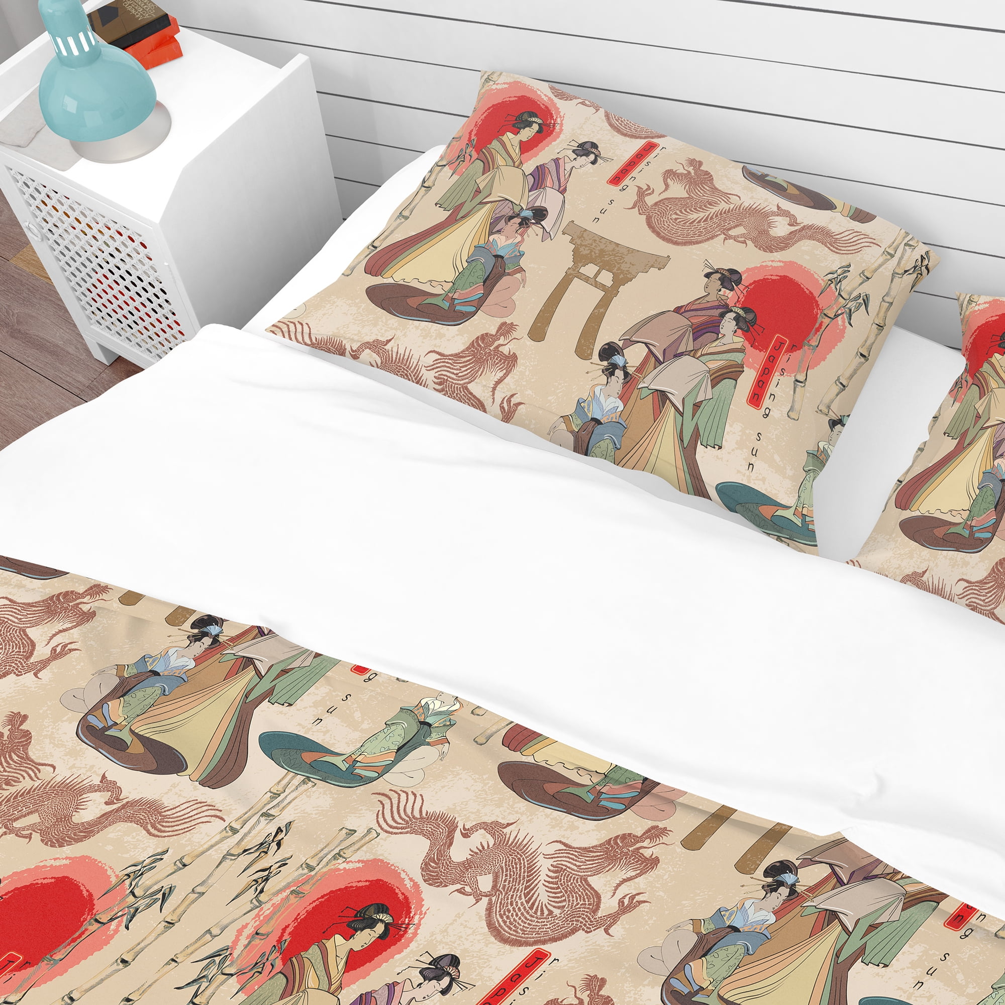 Designart 'Japanese Geishas & Dragons' Oriental Duvet Cover Set