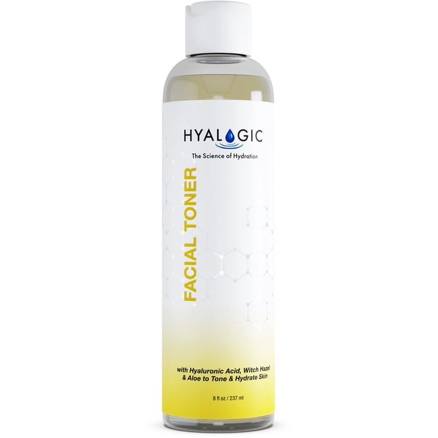 Tónico facial Hyalogic con hamamelis 8oz - Spa HA ácido hialurónico y aloe vera tónico hidratante sin alcohol astringente para la cara 8 fl oz