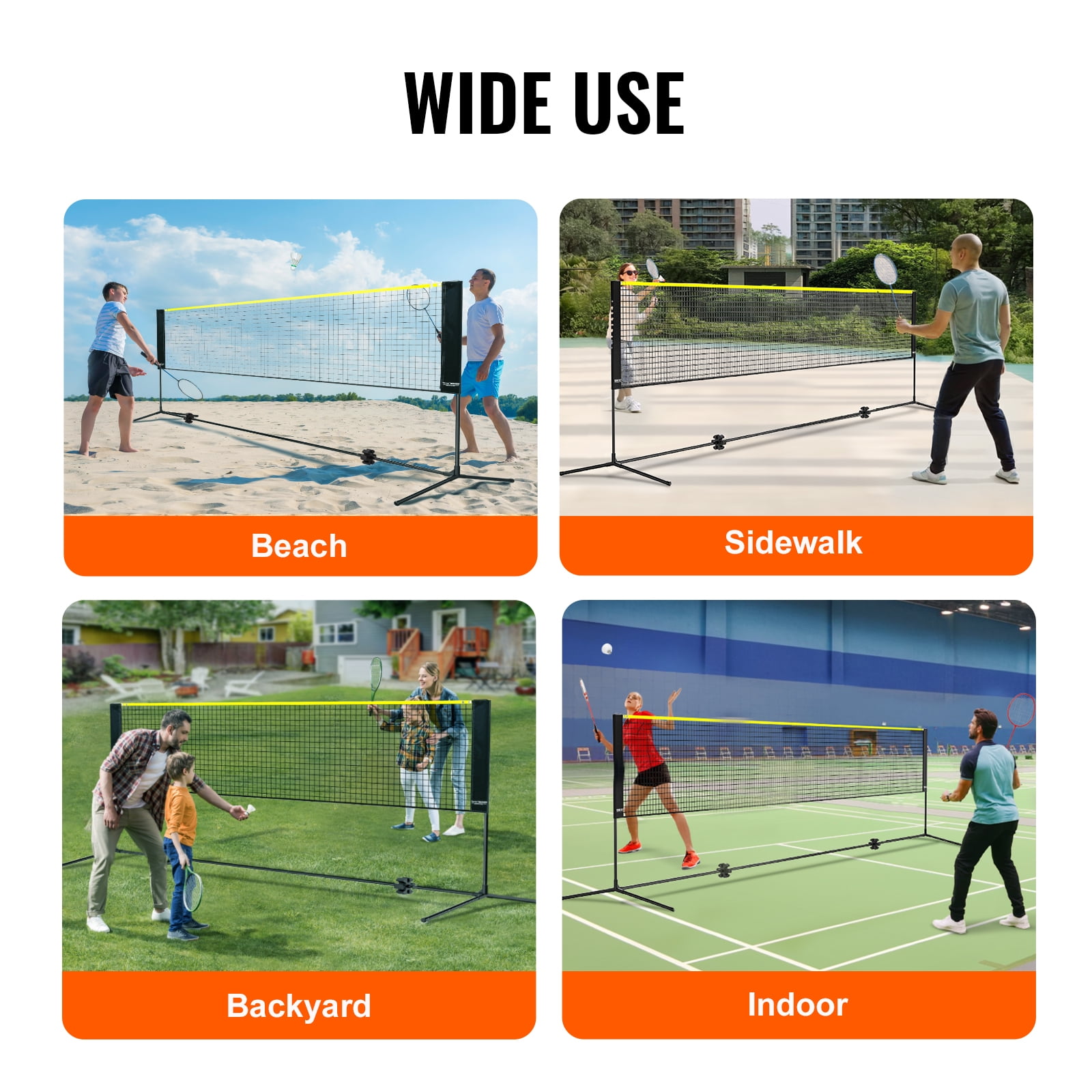 VEVOR Badminton Net, Height Adjustable Badminton Net, 10ft Wide Foldable Badminton Net, Portable Easy Setup Badminto Net Set with Poles, Stand and Carry Bag, for Kids Backyard Game Indoor Outdoor Use