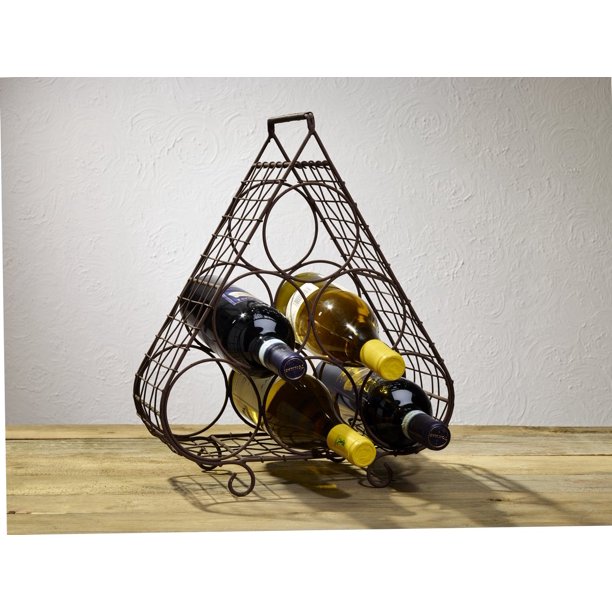Six Bottle Metal Wire Triangle Wine Burgundy Bottle Holder Rack