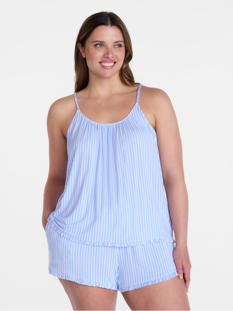 Joyspun Women's Modal-Blend Ruffle Trim Cami and Shorts Sleepwear