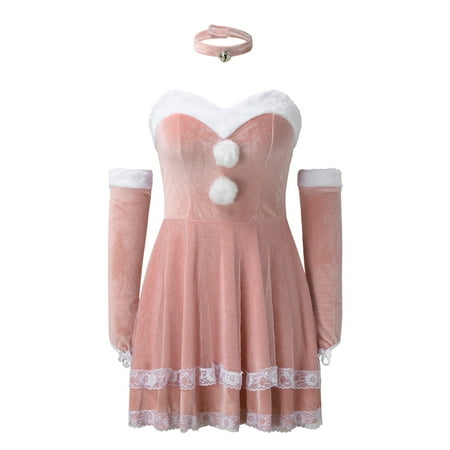 

Women s 5PC Costume 1PC Dress+1PC Hair Hoop +1PC Gloves +1PC Neckwear+1PC Bow Tie Christmas Sexy Costume Costumed Bunny Lace Dress Set 5 Boudoir Lingerie plus Size Long Kimonos for Women Lingerie